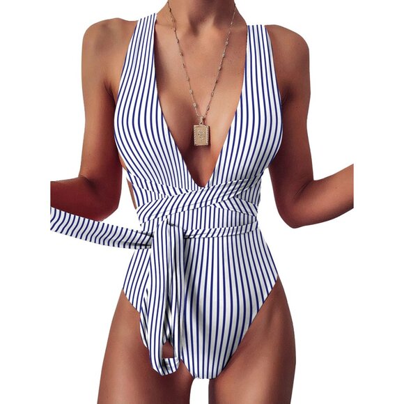 Lilosy Sexy Plunge Neck Backless High Waisted 1 Piece Bikini Swimsuit Small - Picture 1 of 1